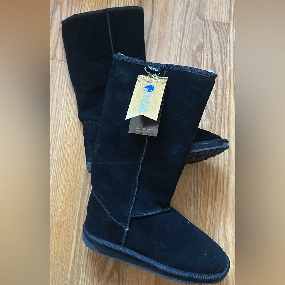 Emu Australia black suede merino wool tall winter boots